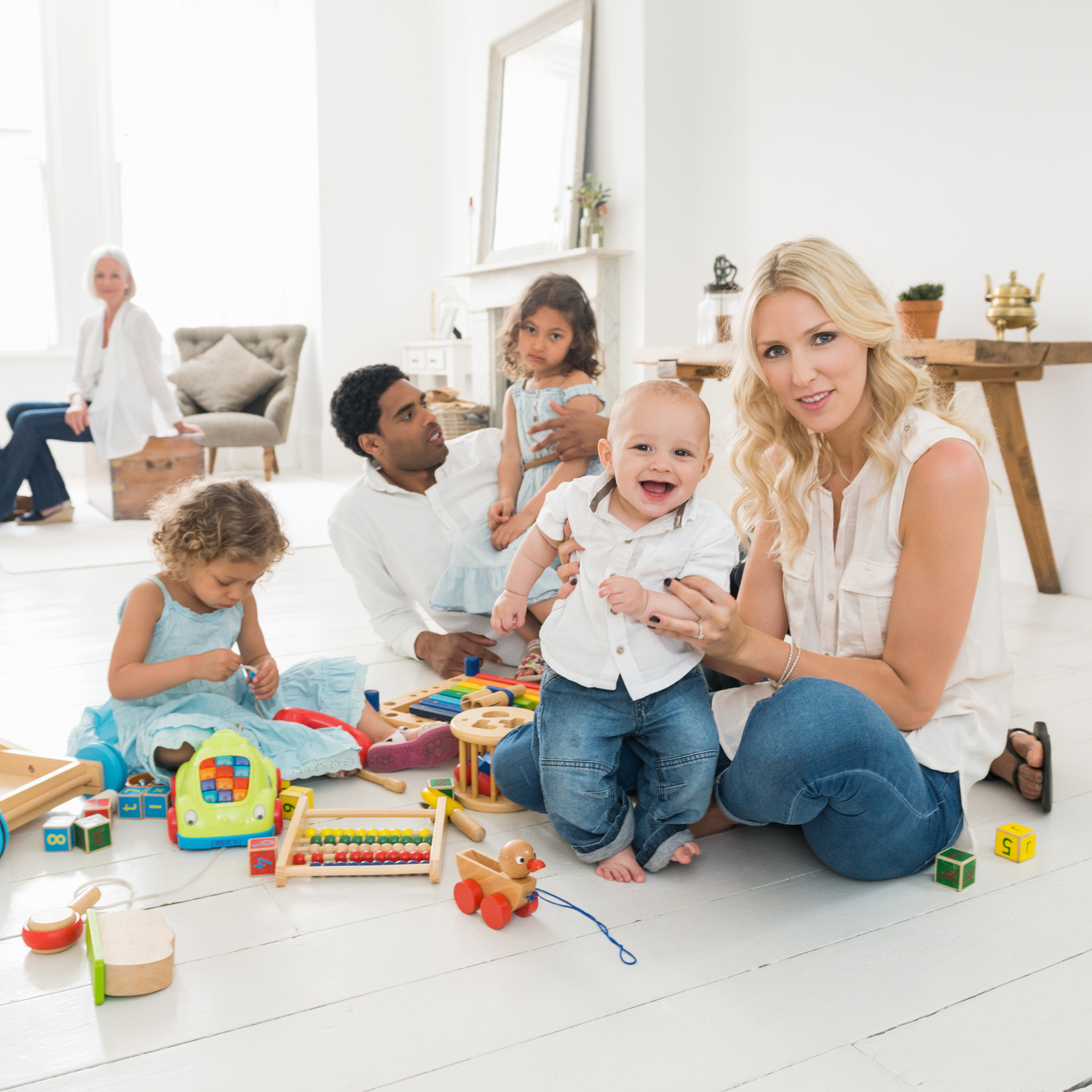 Family playing together at home